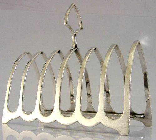 ENGLISH GOTHIC SOLID STERLING SILVER SIX SLICE TOAST RACK 1912 ANTIQUE 108G - ADDITIONAL PHOTO 4