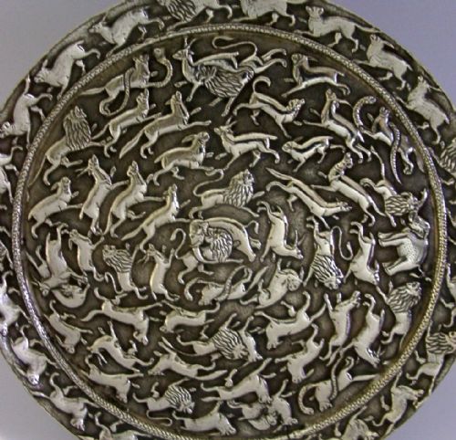 330G CEYLON SRI LANKA SOLID SILVER WILD ANIMALS TRAY SALVER C1920 ANTIQUE - ADDITIONAL PHOTO 2