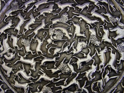 330G CEYLON SRI LANKA SOLID SILVER WILD ANIMALS TRAY SALVER C1920 ANTIQUE - ADDITIONAL PHOTO 4