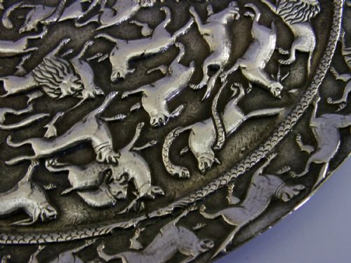 330G CEYLON SRI LANKA SOLID SILVER WILD ANIMALS TRAY SALVER C1920 ANTIQUE - ADDITIONAL PHOTO 5