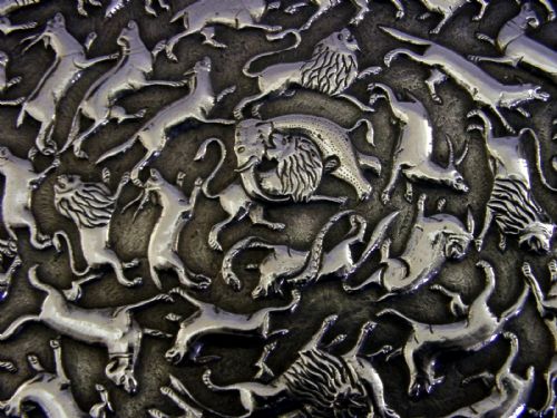 330G CEYLON SRI LANKA SOLID SILVER WILD ANIMALS TRAY SALVER C1920 ANTIQUE - ADDITIONAL PHOTO 8