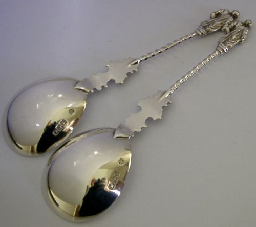 PAIR OF ENGLISH STERLING SILVER APOSTLE SERVING SPOONS 90G 1898 ANTIQUE CASED - ADDITIONAL PHOTO 4