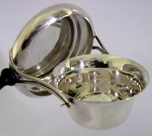 RARE ENGLISH STERLING SILVER TILTING TEA STRAINER DRIP BOWL STAND 1928 - ADDITIONAL PHOTO 1