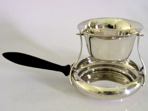 RARE ENGLISH STERLING SILVER TILTING TEA STRAINER DRIP BOWL STAND 1928 - ADDITIONAL PHOTO 2