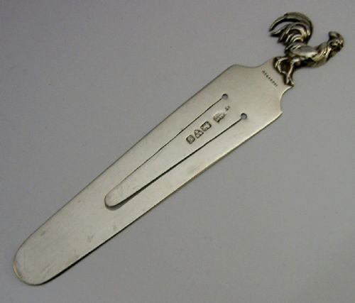 large sampson mordan sterling silver cockerel chicken bookmark page marker 1907 - CATEGORY: ANTIQUE SILVER - DATED EDWARDIAN