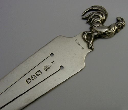 LARGE SAMPSON MORDAN STERLING SILVER COCKEREL CHICKEN BOOKMARK PAGE MARKER 1907 - ADDITIONAL PHOTO 3
