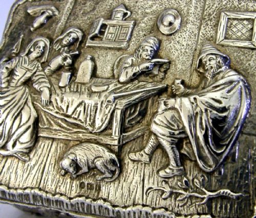 STUNNING 174G STERLING SILVER TABLE BOX 1897 ANTIQUE ARCHERY BOWLS PUB SCENES - ADDITIONAL PHOTO 1