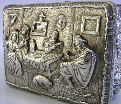 STUNNING 174G STERLING SILVER TABLE BOX 1897 ANTIQUE ARCHERY BOWLS PUB SCENES - ADDITIONAL PHOTO 4