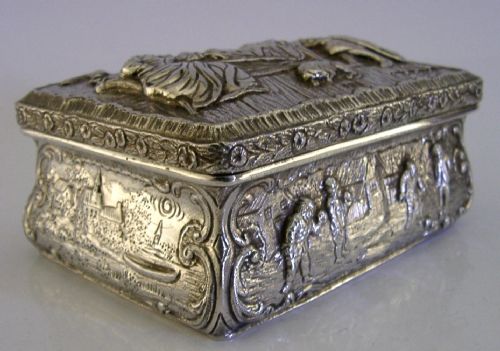 STUNNING 174G STERLING SILVER TABLE BOX 1897 ANTIQUE ARCHERY BOWLS PUB SCENES - ADDITIONAL PHOTO 6