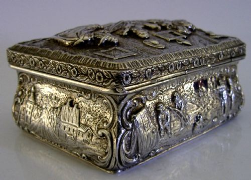 STUNNING 174G STERLING SILVER TABLE BOX 1897 ANTIQUE ARCHERY BOWLS PUB SCENES - ADDITIONAL PHOTO 7