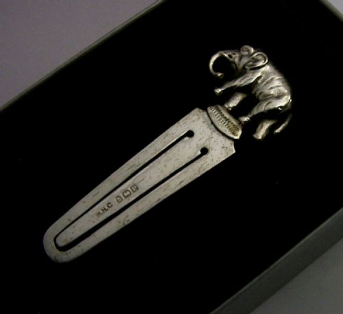 RARE ENGLISH SOLID STERLING SILVER ELEPHANT BOOKMARK 1939 ANIMAL - ADDITIONAL PHOTO 3