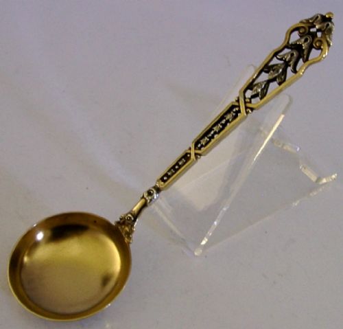 BEAUTIFUL FRENCH SOLID SILVER GILT LADLE SPOON C1880 ANTIQUE BIRD - ADDITIONAL PHOTO 2