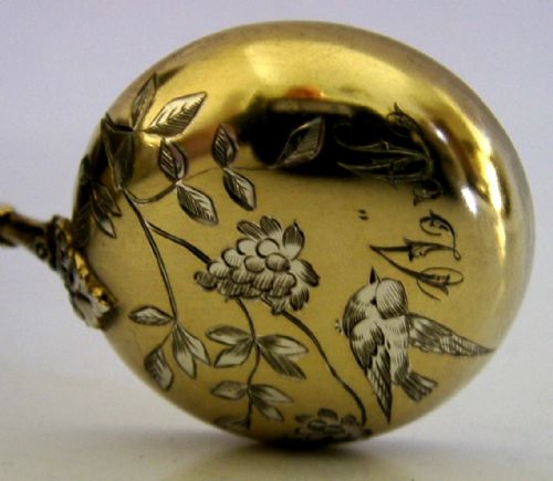 BEAUTIFUL FRENCH SOLID SILVER GILT LADLE SPOON C1880 ANTIQUE BIRD - ADDITIONAL PHOTO 3