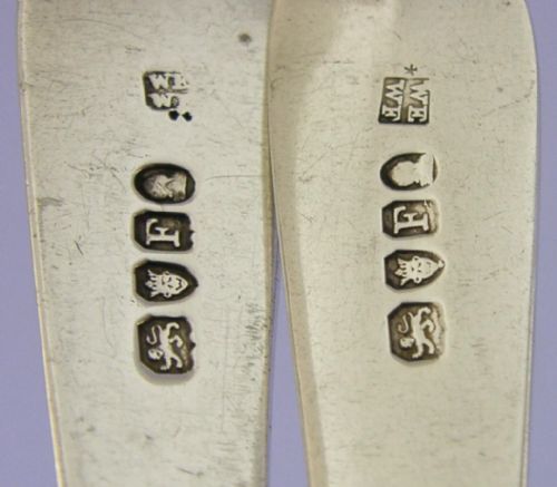 PAIR OF ENGLISH STERLING SIVER CULLEN FAMILY CRESTED SERVING SPOONS 1801 ANTIQUE 128G - ADDITIONAL PHOTO 6