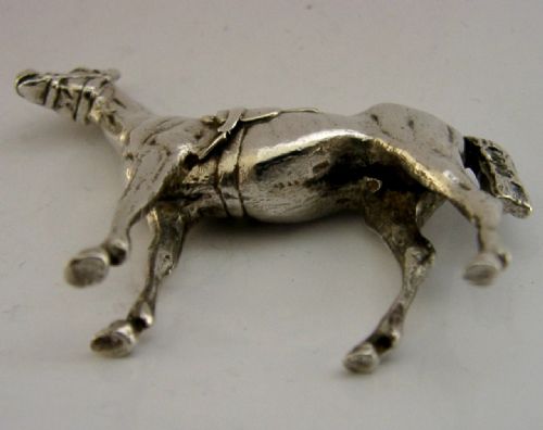 ANTIQUE 1903 EDWARDIAN STERLING SILVER MINIATURE HORSE FIGURE HUNTING RACING - ADDITIONAL PHOTO 4