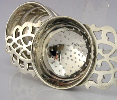 superb english sterling silver tea strainer drip bowl stand 1938 art deco - CATEGORY: ANTIQUE SILVER - DATED 1930