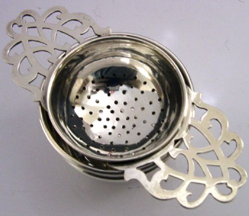 SUPERB ENGLISH STERLING SILVER TEA STRAINER DRIP BOWL STAND 1938 ART DECO - ADDITIONAL PHOTO 1