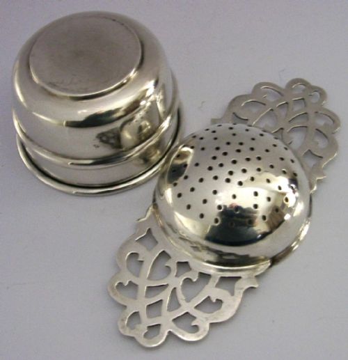 SUPERB ENGLISH STERLING SILVER TEA STRAINER DRIP BOWL STAND 1938 ART DECO - ADDITIONAL PHOTO 4