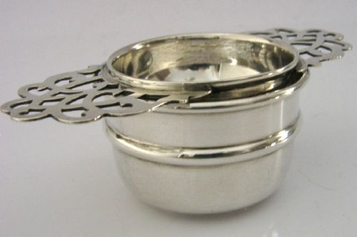 SUPERB ENGLISH STERLING SILVER TEA STRAINER DRIP BOWL STAND 1938 ART DECO - ADDITIONAL PHOTO 7