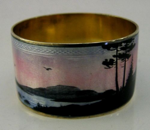 NORWEGIAN STERLING SILVER ENAMEL NAPKIN RING 1928 ANTIQUE ENGLISH IMPORT - ADDITIONAL PHOTO 1