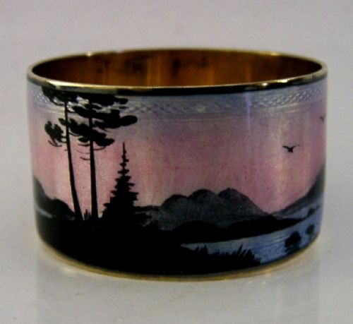 NORWEGIAN STERLING SILVER ENAMEL NAPKIN RING 1928 ANTIQUE ENGLISH IMPORT - ADDITIONAL PHOTO 2