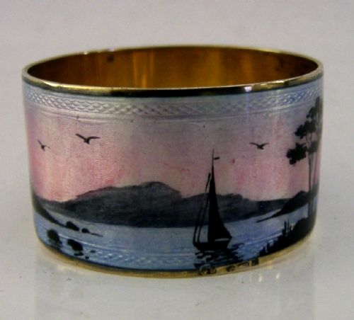 NORWEGIAN STERLING SILVER ENAMEL NAPKIN RING 1928 ANTIQUE ENGLISH IMPORT - ADDITIONAL PHOTO 4