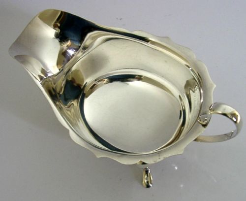 114G ENGLISH STERLING SILVER SAUCE BOAT JUG 1945 ART DECO ANTIQUE - ADDITIONAL PHOTO 3
