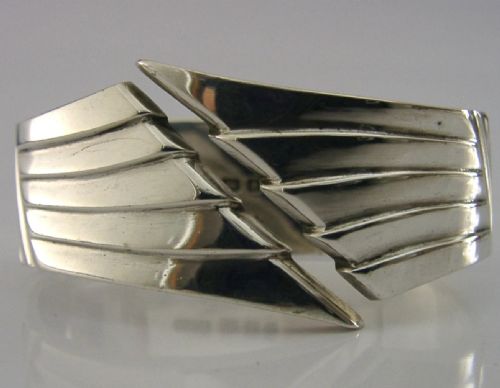 STYLISH 52G R E STONE STERLING SILVER NAPKIN RING 1955 HEAVY MID CENTURY MODERN - ADDITIONAL PHOTO 2