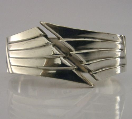 STYLISH 52G R E STONE STERLING SILVER NAPKIN RING 1955 HEAVY MID CENTURY MODERN - ADDITIONAL PHOTO 4