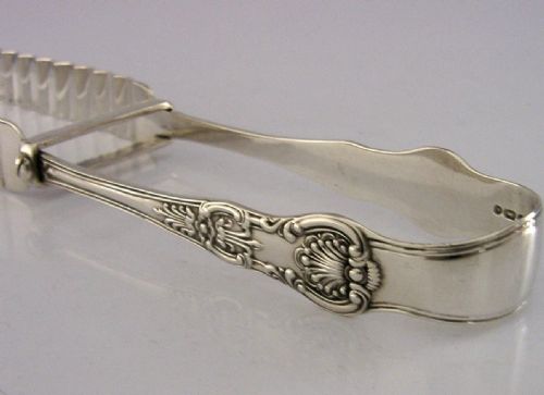 RARE ENGLISH VICTORIAN STERLING SILVER CHOP SERVING TONGS 1846 ANTIQUE 114G - ADDITIONAL PHOTO 1