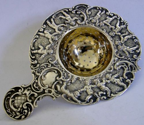 BEAUTIFUL HANAU STERLING SILVER TEA STRAINER CHERUBS C191001910 ANTIQUE 58G - ADDITIONAL PHOTO 1