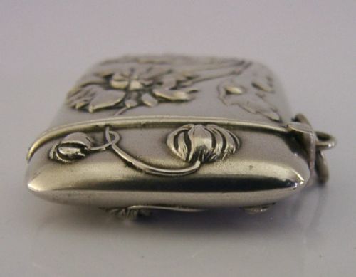 BEAUTIFUL 800 SOLID SILVER FLOWER VESTA CASE 1905 ART NOUVEAU ANTIQUE - ADDITIONAL PHOTO 5