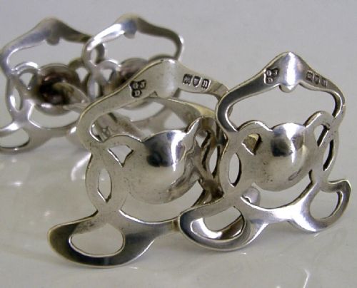 PAIR OF ART NOUVEAU STERLING SILVER CUTLERY RESTS 1908 ANTIQUE CYMRIC KNOX - ADDITIONAL PHOTO 4