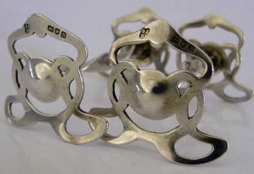 PAIR OF ART NOUVEAU STERLING SILVER CUTLERY RESTS 1908 ANTIQUE CYMRIC KNOX - ADDITIONAL PHOTO 6