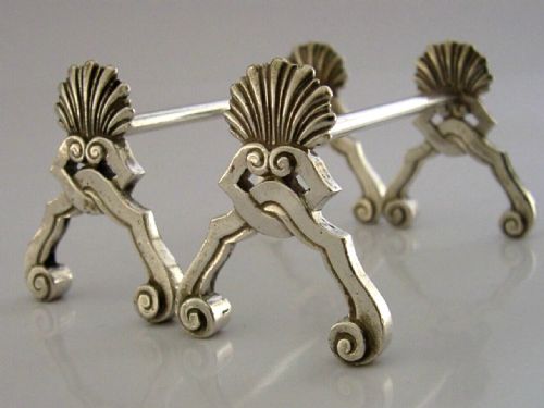 PAIR OF BELGIAN 800 CAST SOLID SILVER CUTLERY RESTS C1920 ANTIQUE ART DECO 70G - ADDITIONAL PHOTO 2