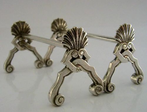 PAIR OF BELGIAN 800 CAST SOLID SILVER CUTLERY RESTS C1920 ANTIQUE ART DECO 70G - ADDITIONAL PHOTO 4