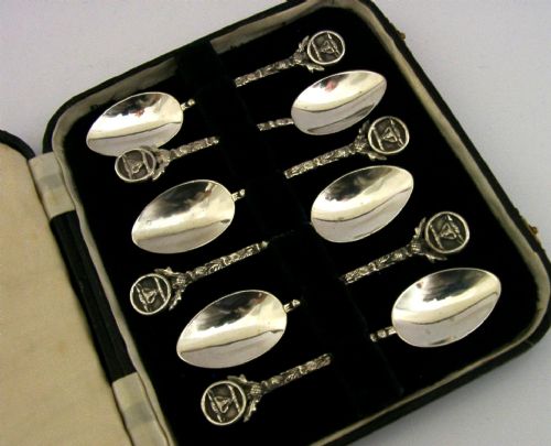 six scottish solid sterling silver highland cattle spoons 1955 arts crafts - CATEGORY: ANTIQUE SILVER - DATED 1950