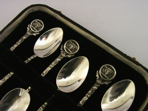 SIX SCOTTISH SOLID STERLING SILVER HIGHLAND CATTLE SPOONS 1955 ARTS CRAFTS - ADDITIONAL PHOTO 5