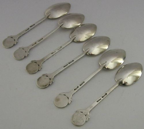 SIX SCOTTISH SOLID STERLING SILVER HIGHLAND CATTLE SPOONS 1955 ARTS CRAFTS - ADDITIONAL PHOTO 7