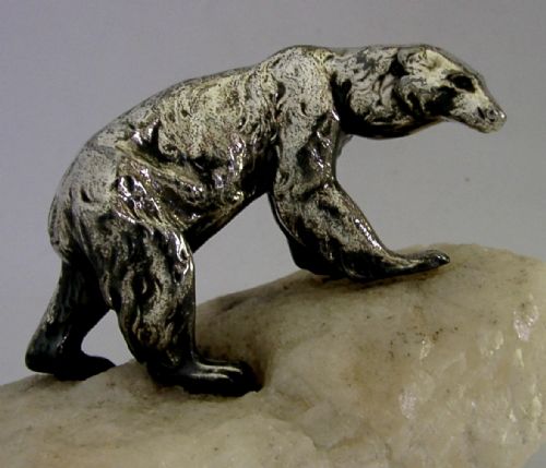 SUPERB SILVER PLATED POLAR BEAR ANIMAL ON CRYSTAL ANTIQUE C1910 ART DECO ANTIQUE - ADDITIONAL PHOTO 1