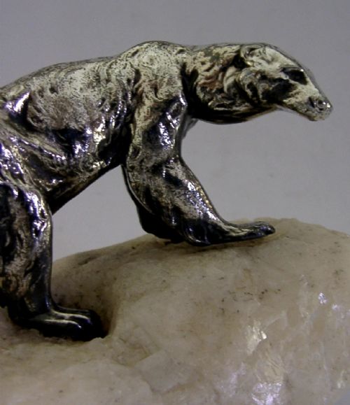 SUPERB SILVER PLATED POLAR BEAR ANIMAL ON CRYSTAL ANTIQUE C1910 ART DECO ANTIQUE - ADDITIONAL PHOTO 2