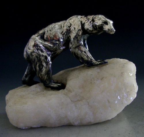 SUPERB SILVER PLATED POLAR BEAR ANIMAL ON CRYSTAL ANTIQUE C1910 ART DECO ANTIQUE - ADDITIONAL PHOTO 3