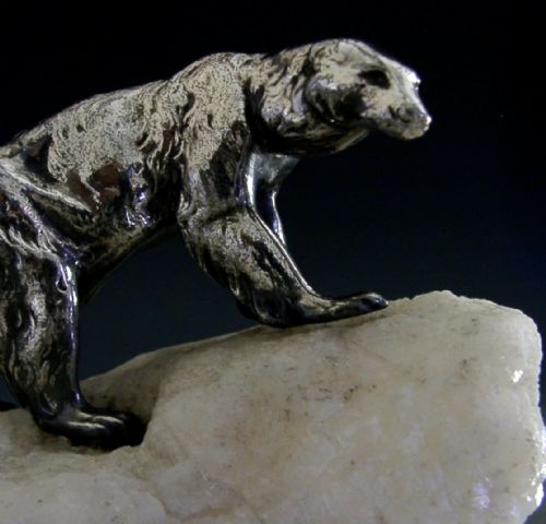 SUPERB SILVER PLATED POLAR BEAR ANIMAL ON CRYSTAL ANTIQUE C1910 ART DECO ANTIQUE - ADDITIONAL PHOTO 5