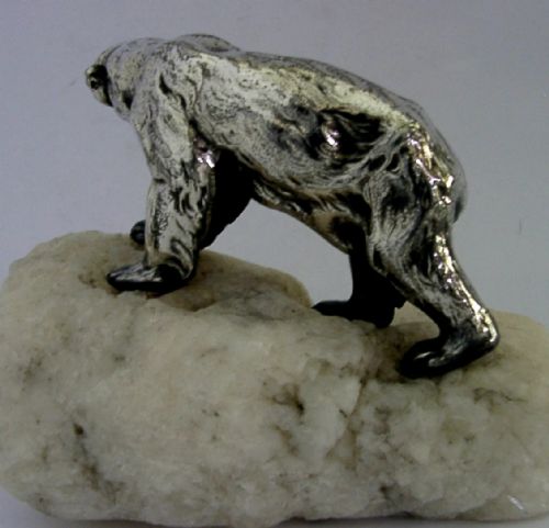 SUPERB SILVER PLATED POLAR BEAR ANIMAL ON CRYSTAL ANTIQUE C1910 ART DECO ANTIQUE - ADDITIONAL PHOTO 6