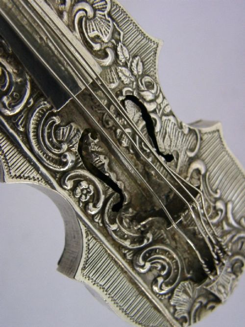 RARE GERMAN SOLID SILVER CELLO POTPOURRI BOX 1890'S ANTIQUE DESK ITEM NOVELTY - ADDITIONAL PHOTO 1
