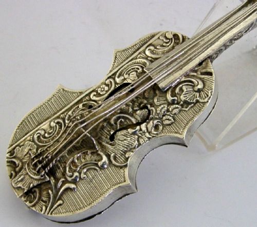RARE GERMAN SOLID SILVER CELLO POTPOURRI BOX 1890'S ANTIQUE DESK ITEM NOVELTY - ADDITIONAL PHOTO 3