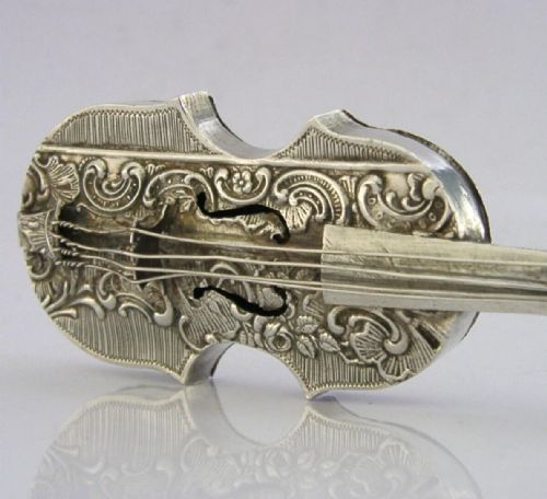 RARE GERMAN SOLID SILVER CELLO POTPOURRI BOX 1890'S ANTIQUE DESK ITEM NOVELTY - ADDITIONAL PHOTO 4