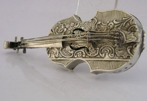 RARE GERMAN SOLID SILVER CELLO POTPOURRI BOX 1890'S ANTIQUE DESK ITEM NOVELTY - ADDITIONAL PHOTO 5