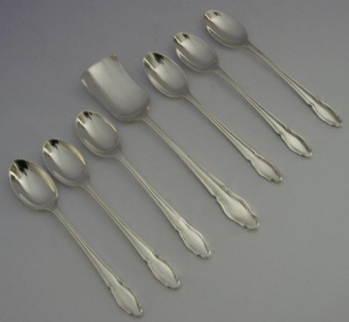 BEAUTIFUL SET OF SIX STERLING SILVER SPOONS SUGAR SCOOP 1932 CASED - ADDITIONAL PHOTO 3