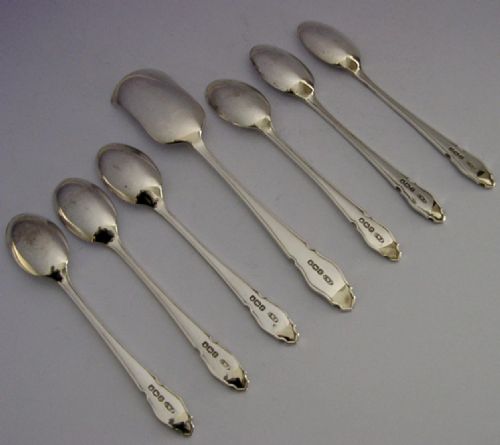 BEAUTIFUL SET OF SIX STERLING SILVER SPOONS SUGAR SCOOP 1932 CASED - ADDITIONAL PHOTO 5